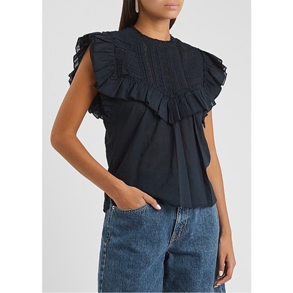 VERONICA BEARD Tamsyn navy ruffled top - Picture 1 of 11